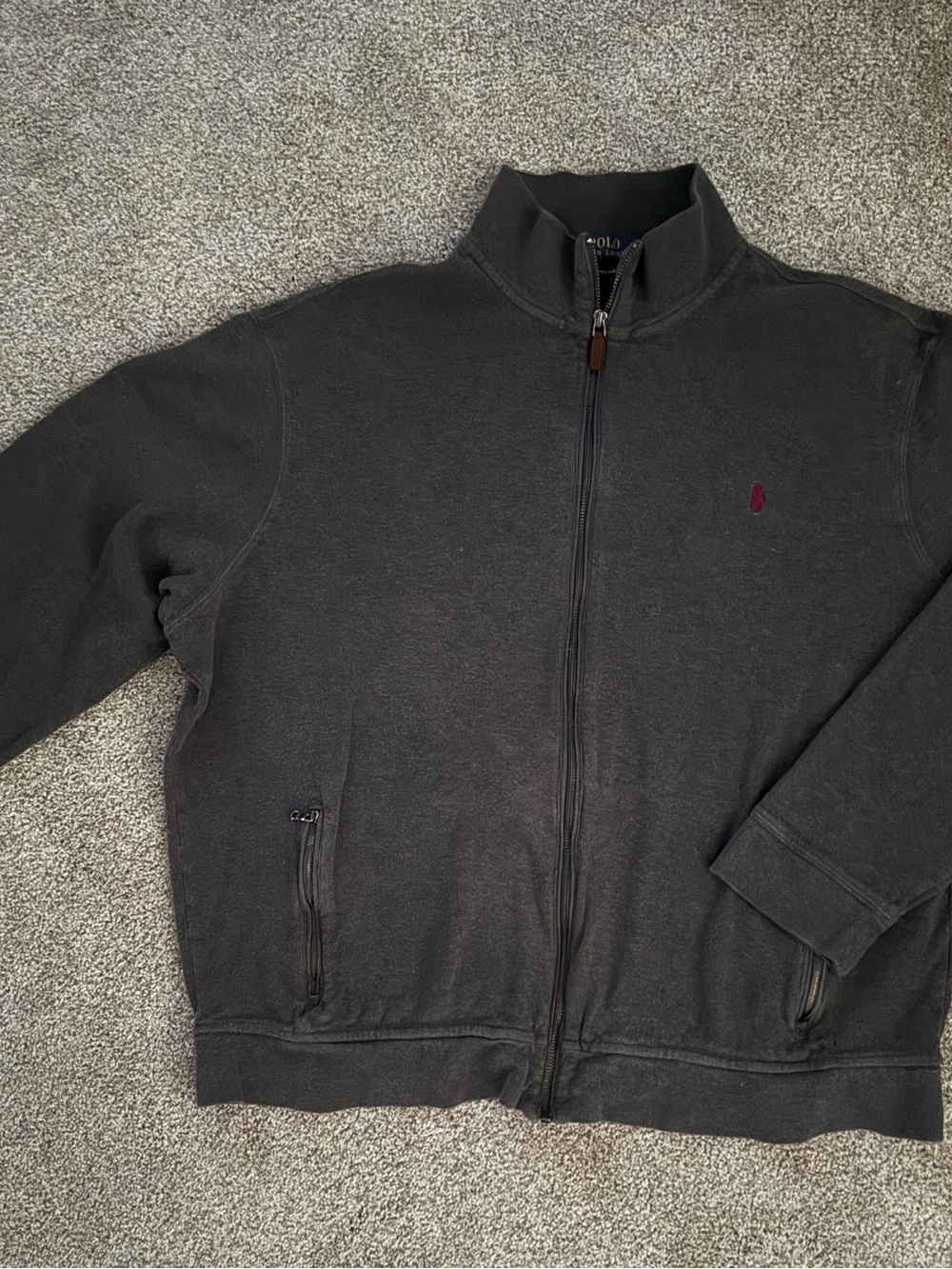 Ralph Lauren Charcoal Full-Zip Men's Sweater with Polo Logo
